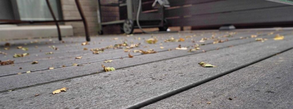 Fiberon composite decking boards installed on a modern outdoor deck